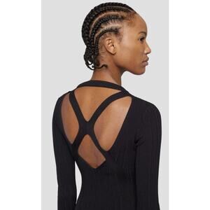 NWT 7 For All Mankind Black Open Back Knit Long Sleeve Top Size M